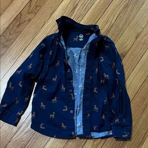 Wonder Nation Navy Kids Button Down Shirt with Deer Print